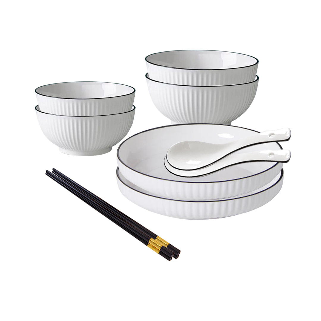 White Japanese Style Ceramic Dinnerware Set of 6