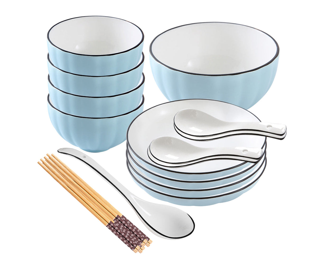 Blue Ceramic Dinnerware Set of 9