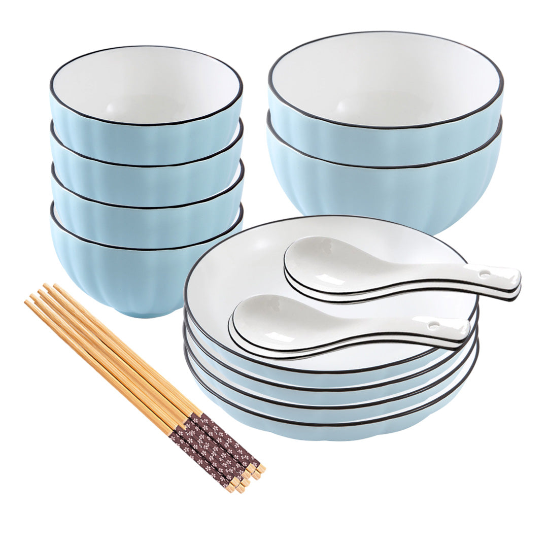 Blue Ceramic Dinnerware Set of 10