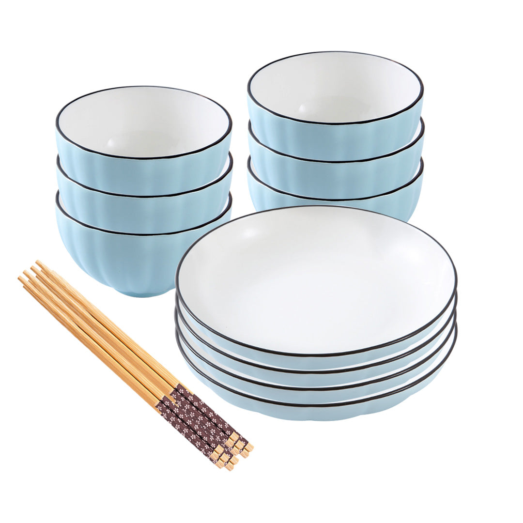 Blue Ceramic Dinnerware Set of 10