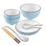 Blue Ceramic Dinnerware Set of 7