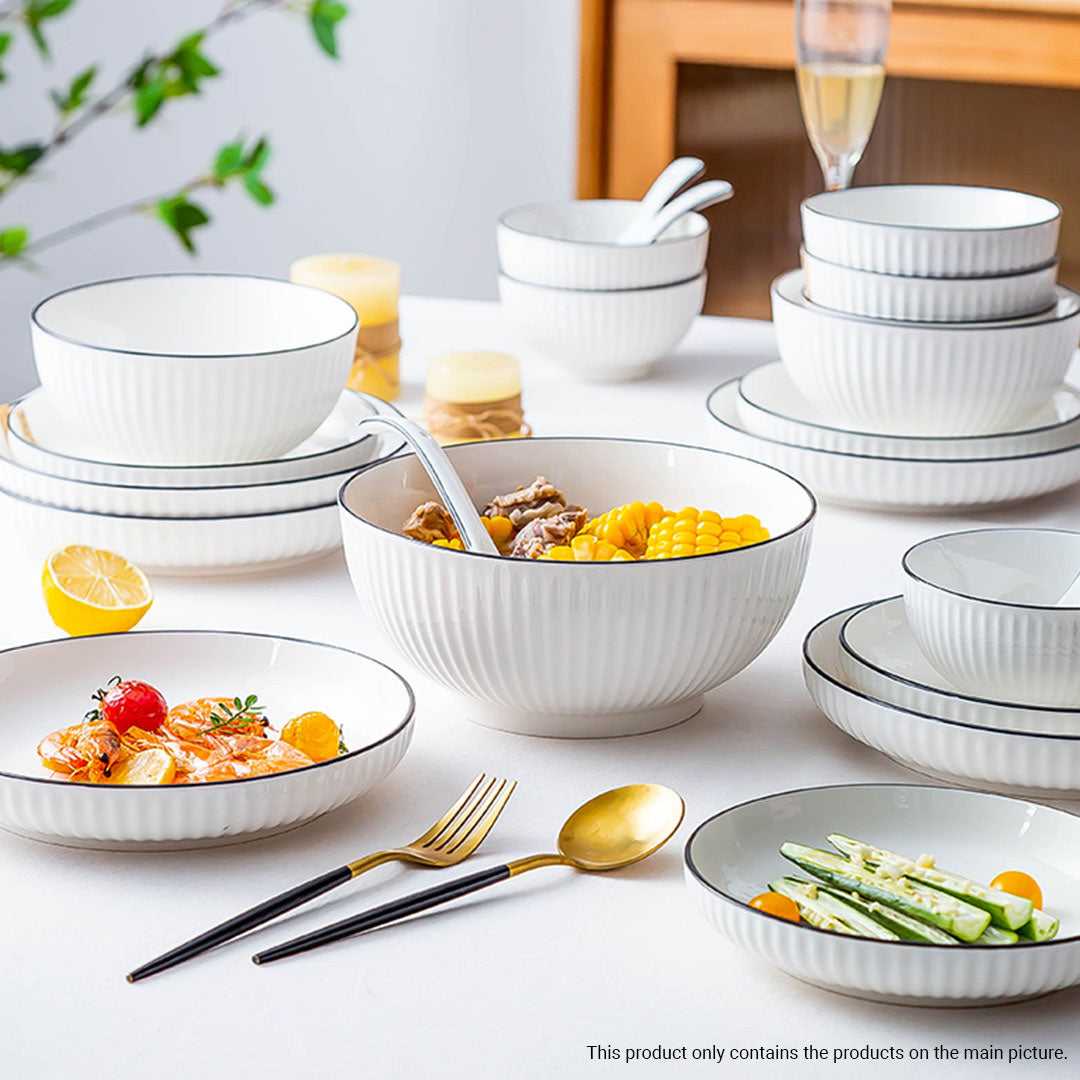White Japanese Style Ceramic Dinnerware Set of 6