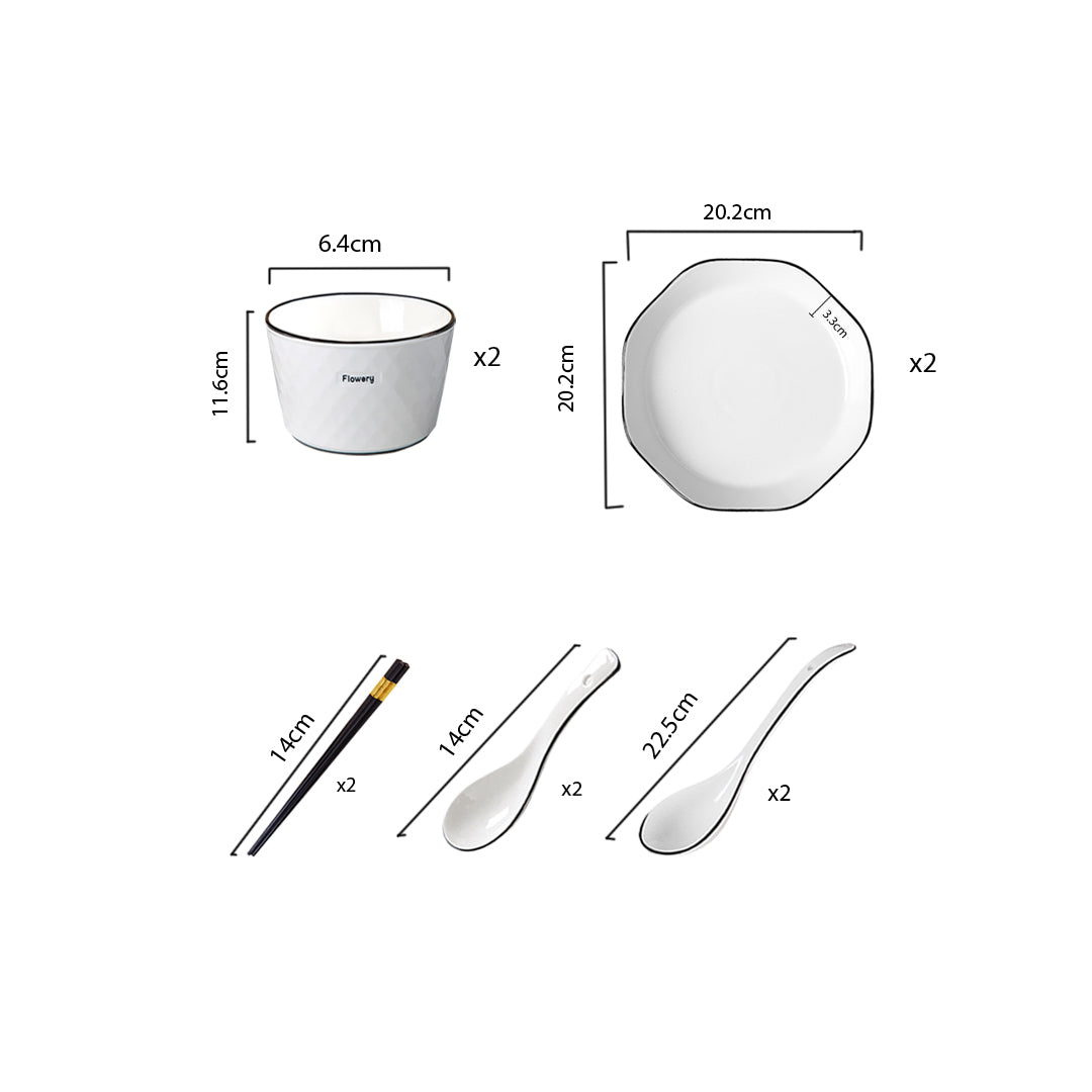 Diamond Pattern Ceramic Dinnerware Set of 4