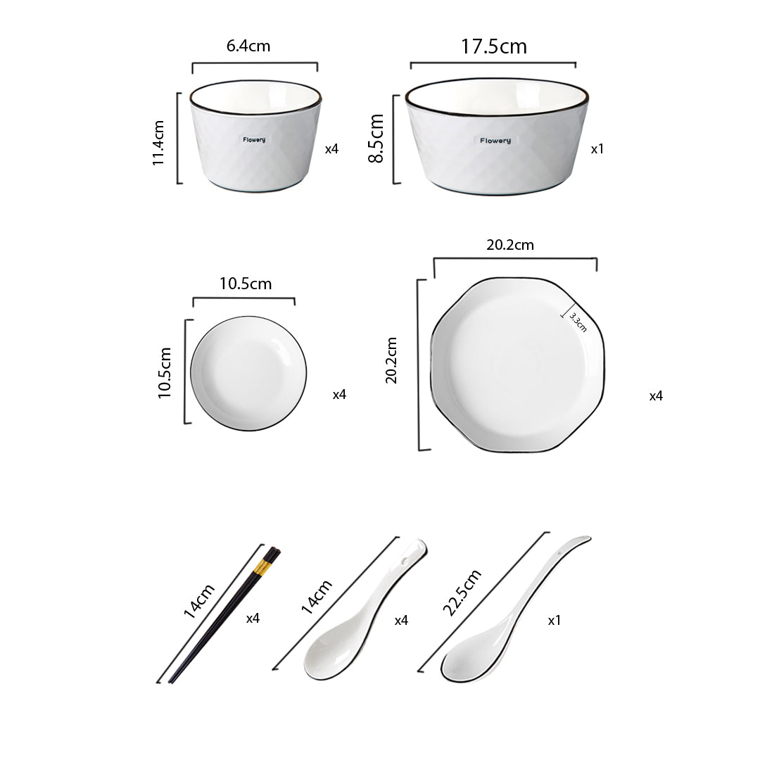 Diamond Pattern Ceramic Dinnerware Set of 13