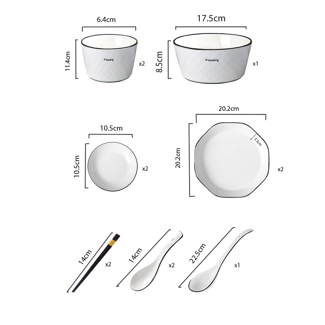 Diamond Pattern Ceramic Dinnerware Set of 8