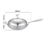 18/10 Stainless Steel 34cm Frying Pan Skillet with Helper Handle and Lid