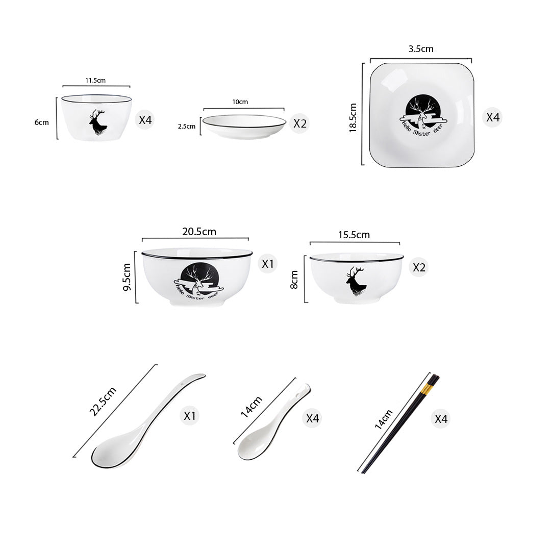 White Antler Printed Ceramic Dinnerware Set of 13