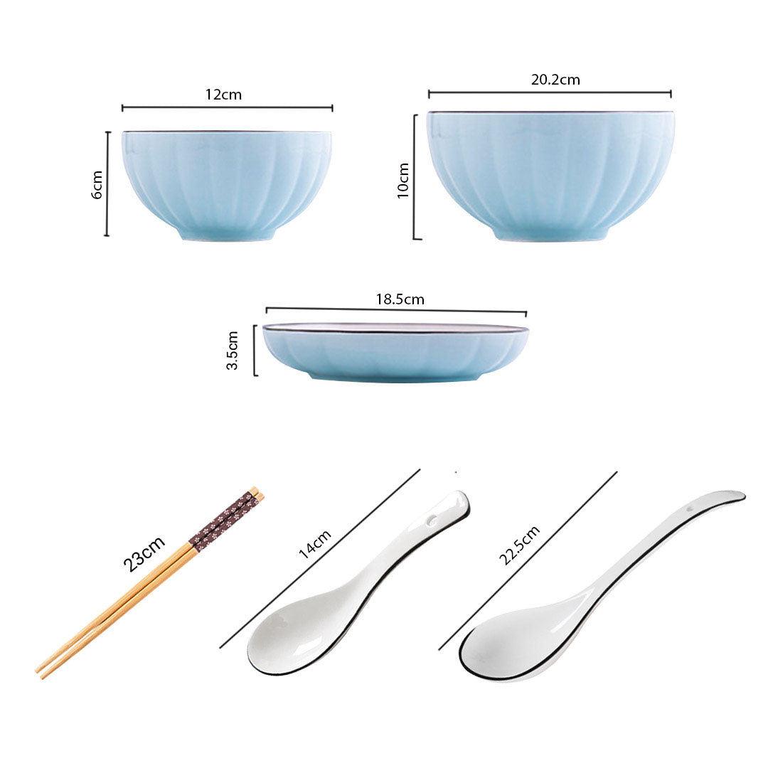 Blue Ceramic Dinnerware Set of 7