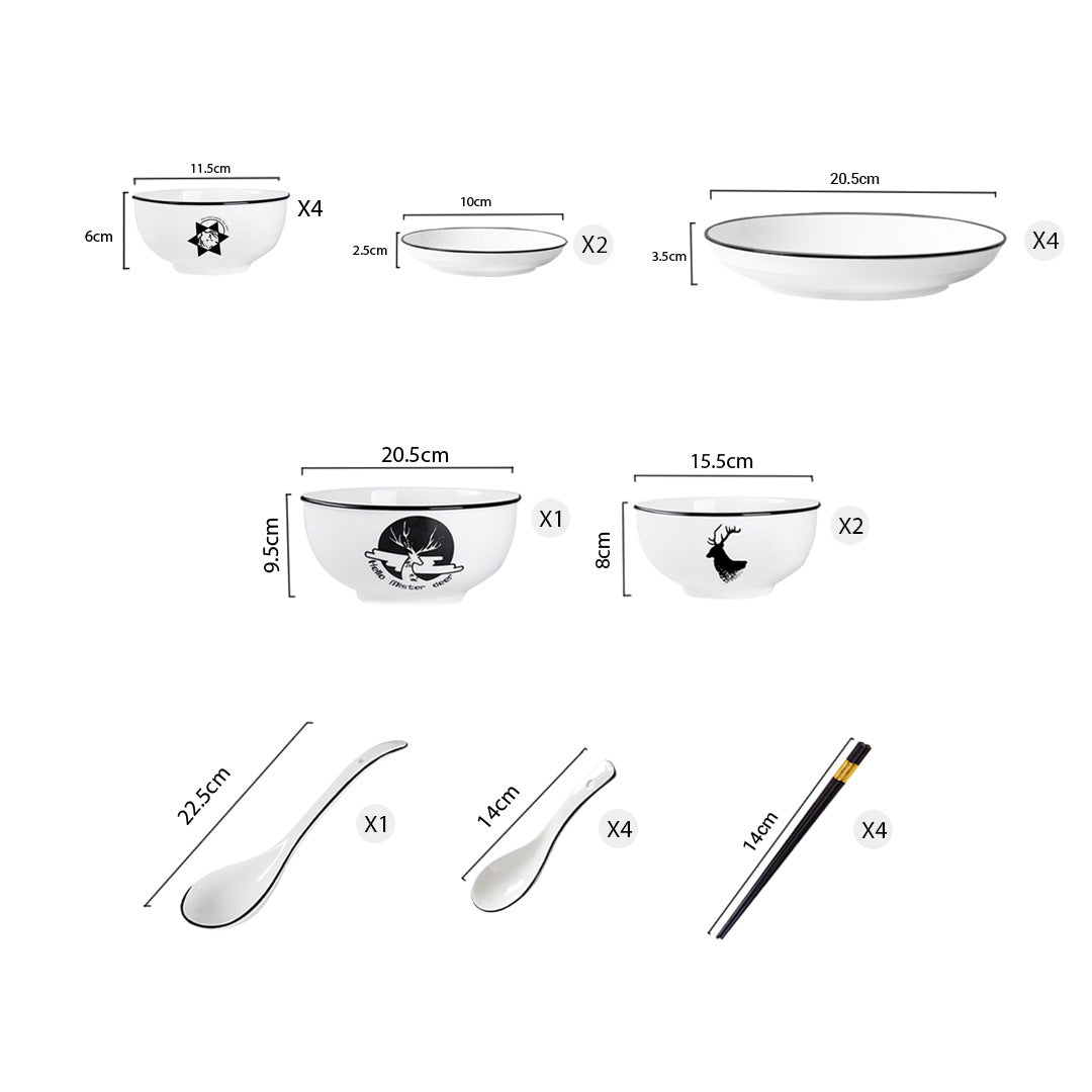 White Antler Printed Ceramic Dinnerware Set of 13