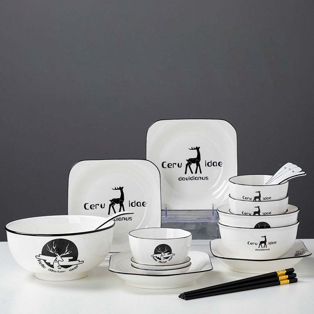 White Antler Printed Ceramic Dinnerware Set of 13