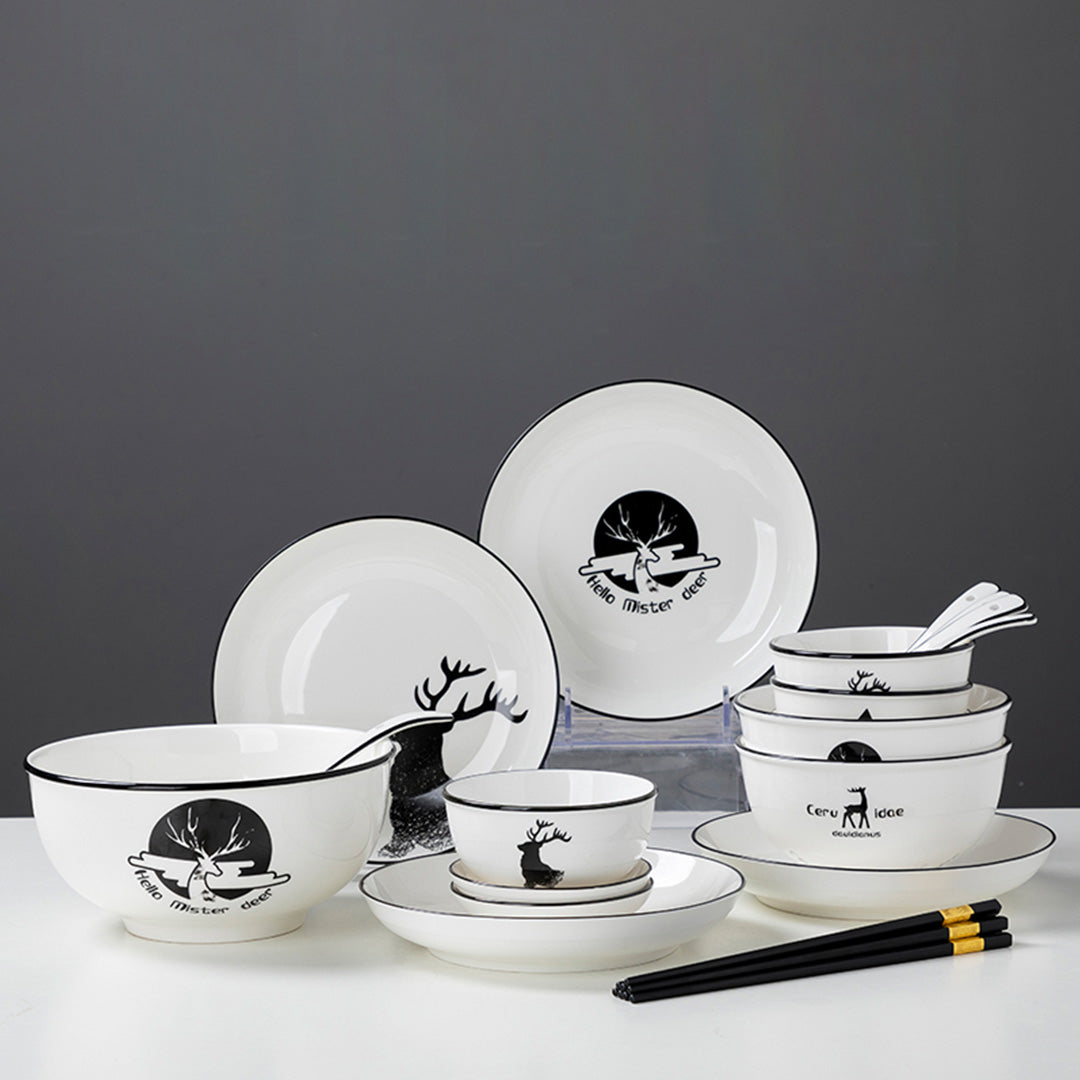 White Antler Printed Ceramic Dinnerware Set of 13