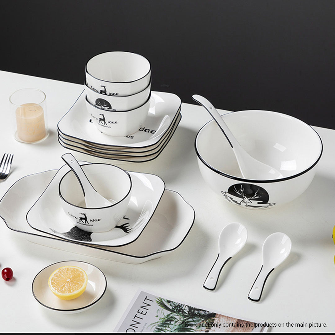 White Antler Printed Ceramic Dinnerware Set of 13