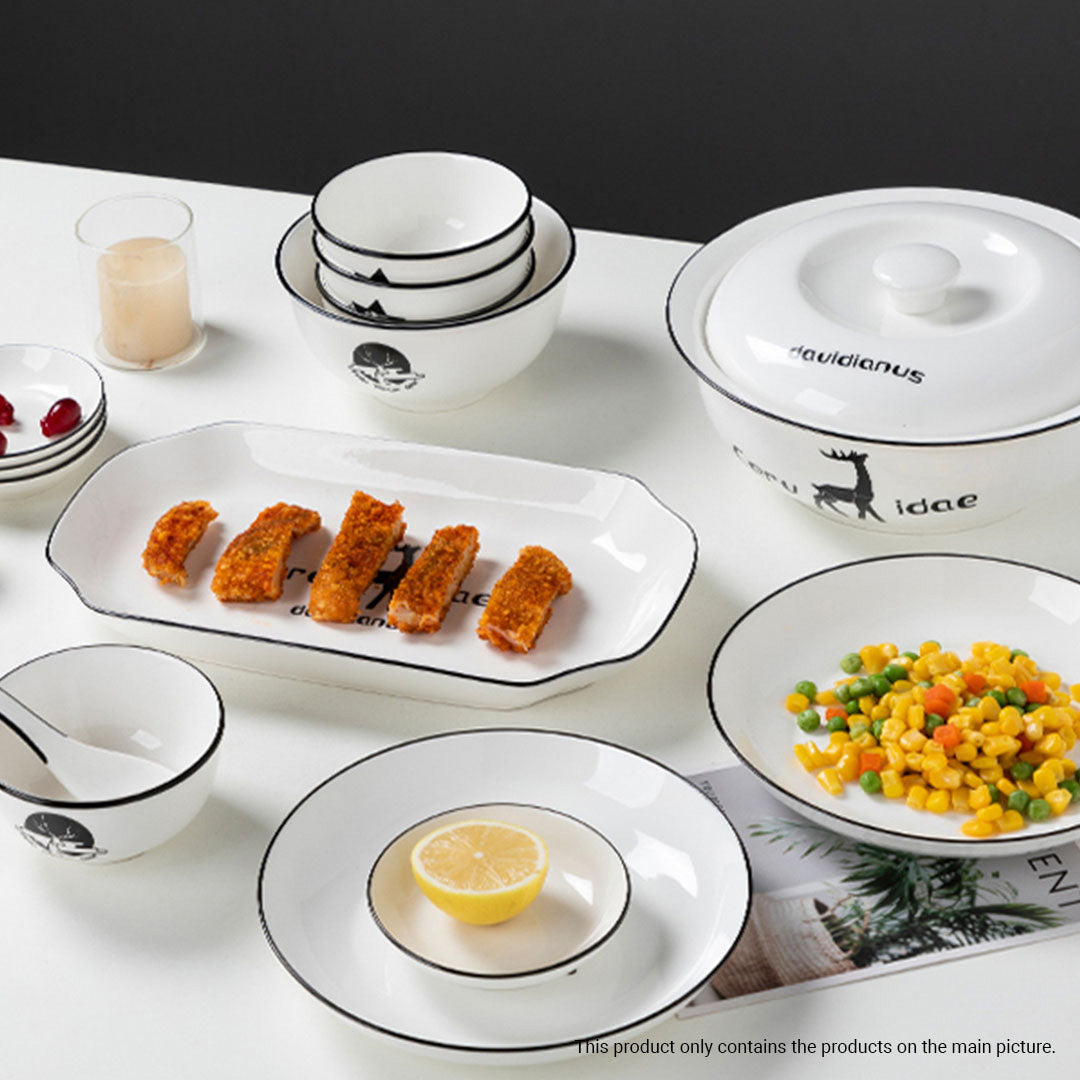 White Antler Printed Ceramic Dinnerware Set of 13