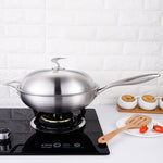 18/10 Stainless Steel 34cm Frying Pan Skillet with Helper Handle and Lid