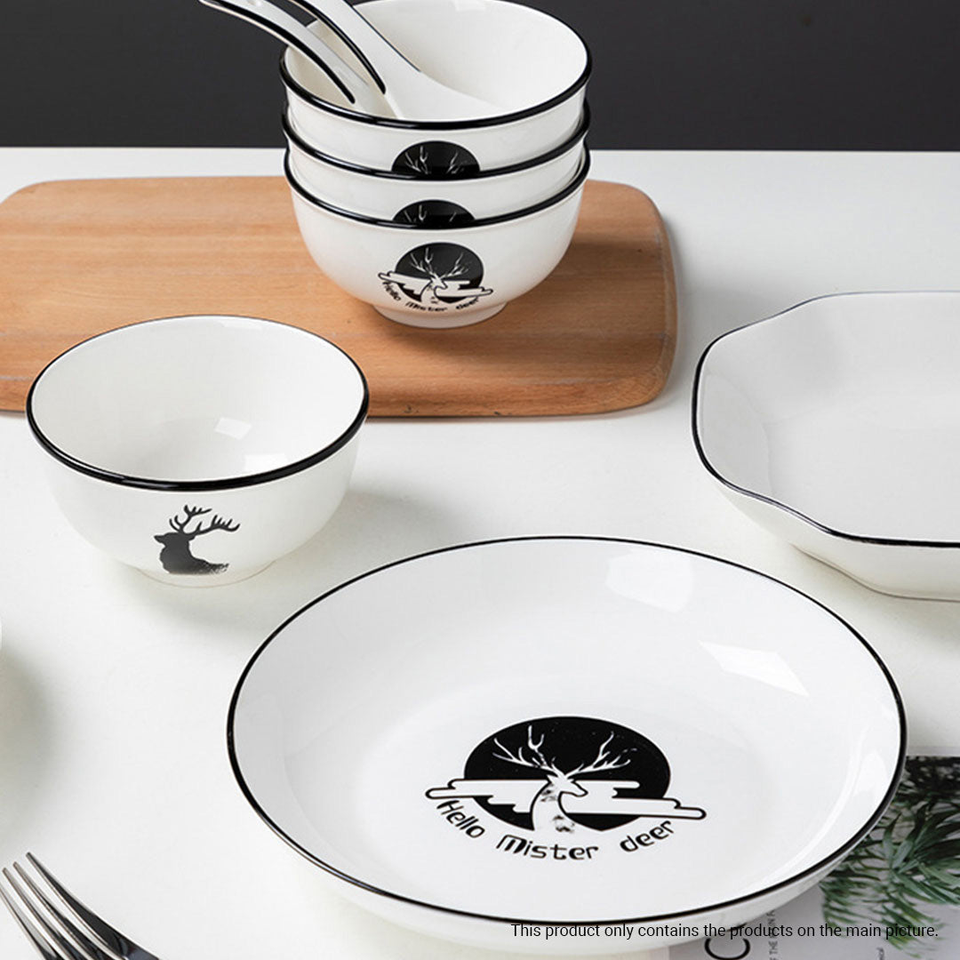 White Antler Printed Ceramic Dinnerware Set of 13
