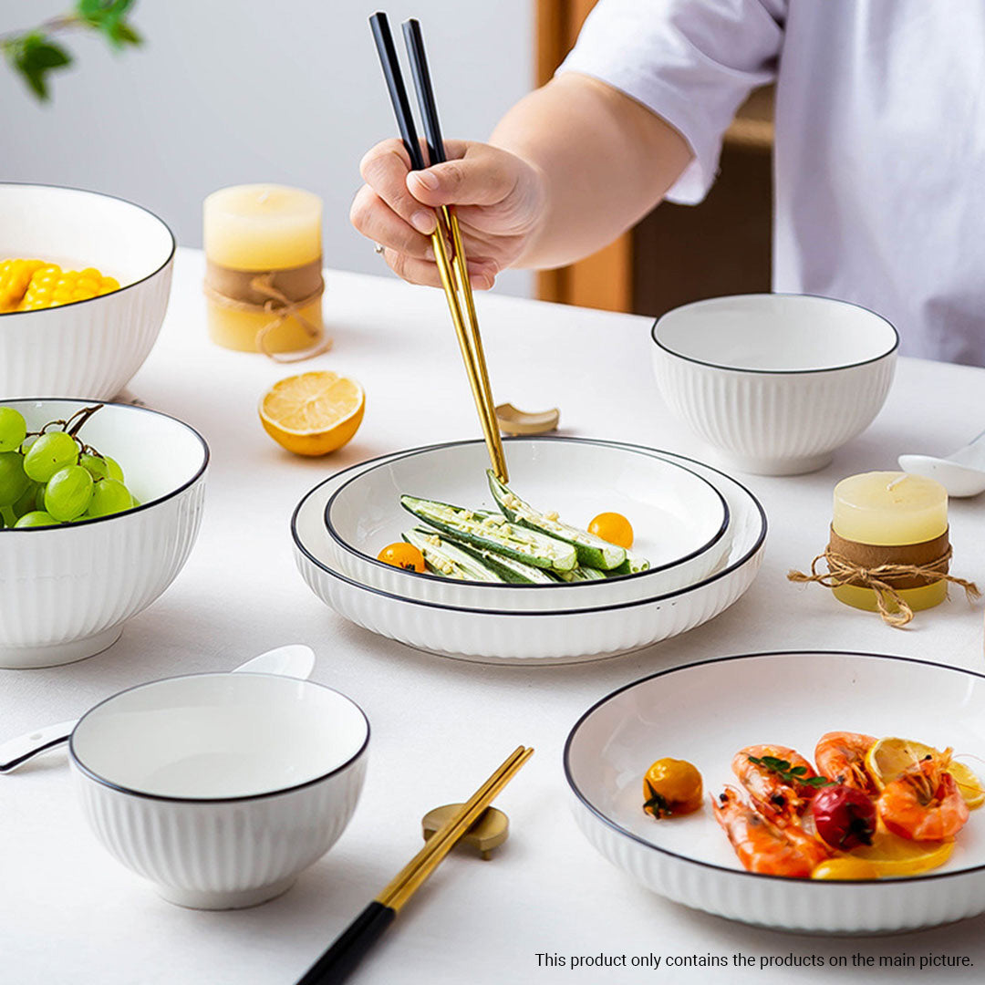 White Japanese Style Ceramic Dinnerware Set of 6