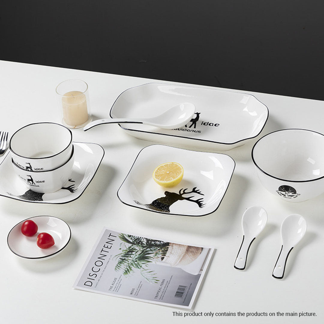 White Antler Printed Ceramic Dinnerware Set of 13