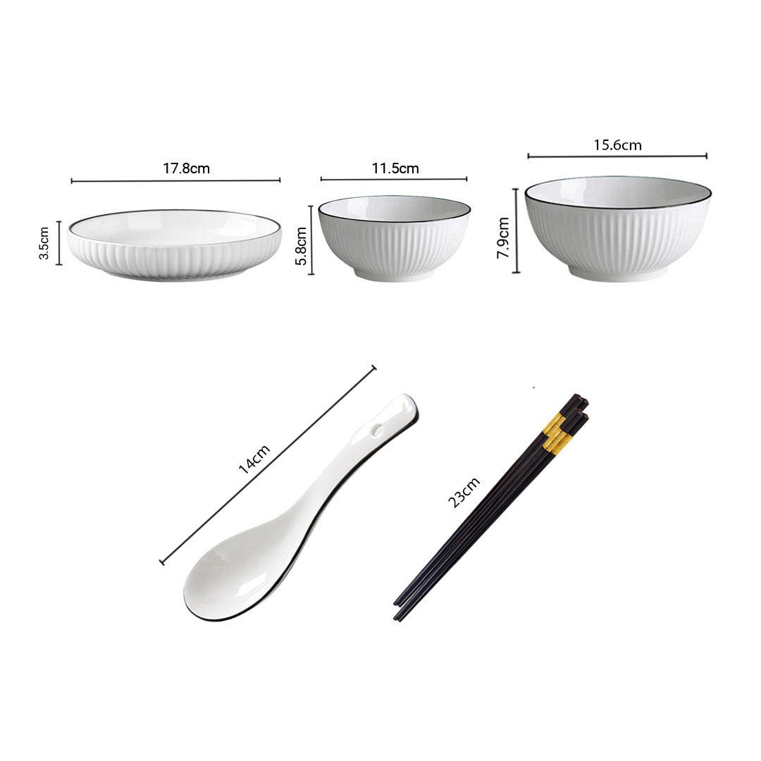 White Japanese Style Ceramic Dinnerware Set of 6