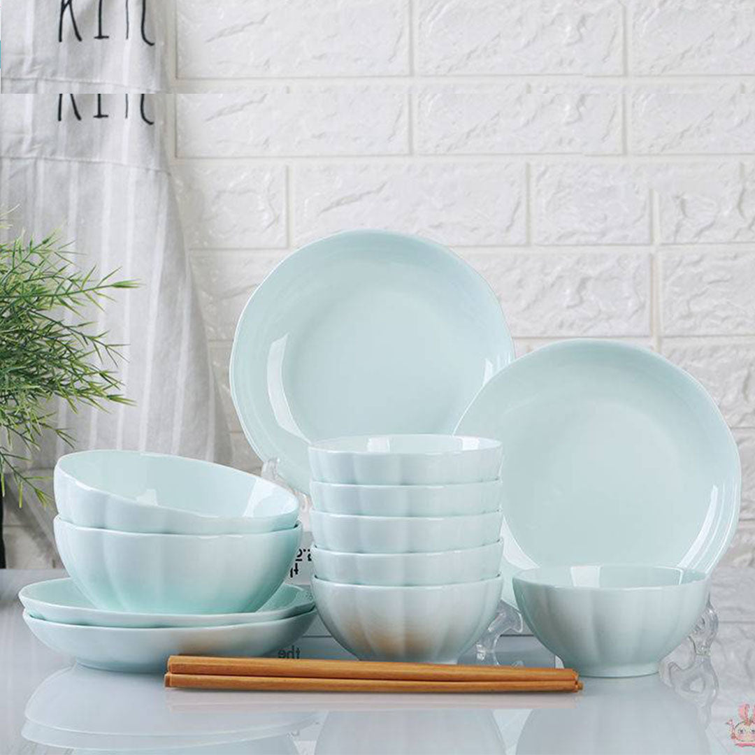 Light Blue Ceramic Dinnerware Set of 8