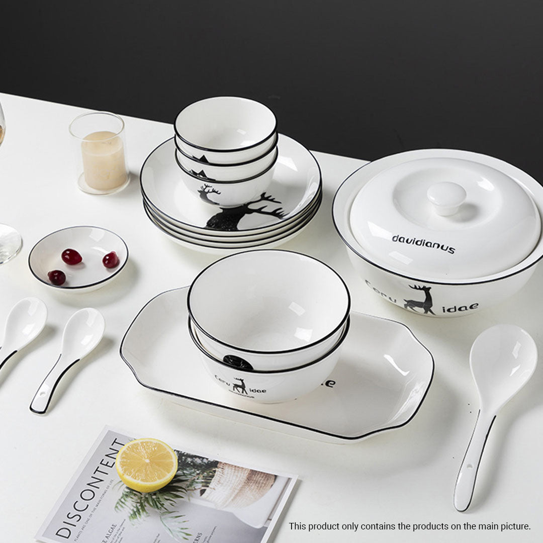 White Antler Printed Ceramic Dinnerware Set of 13