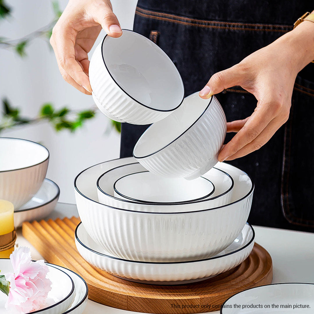 White Japanese Style Ceramic Dinnerware Set of 6