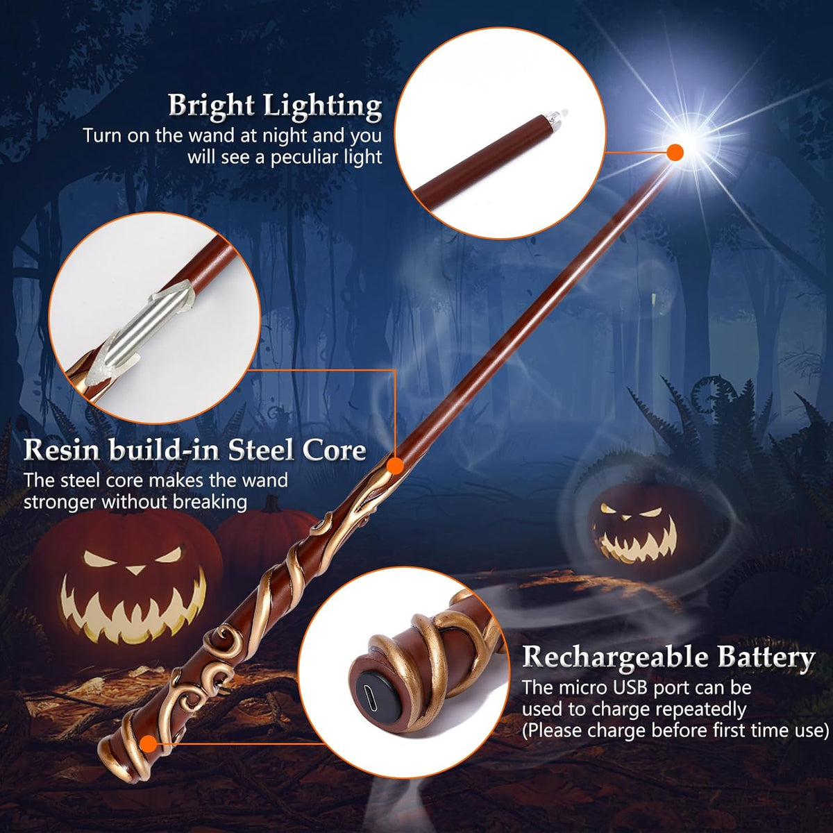 Light Up Magic Wizard Wand Rechargeable Illuminating Toy