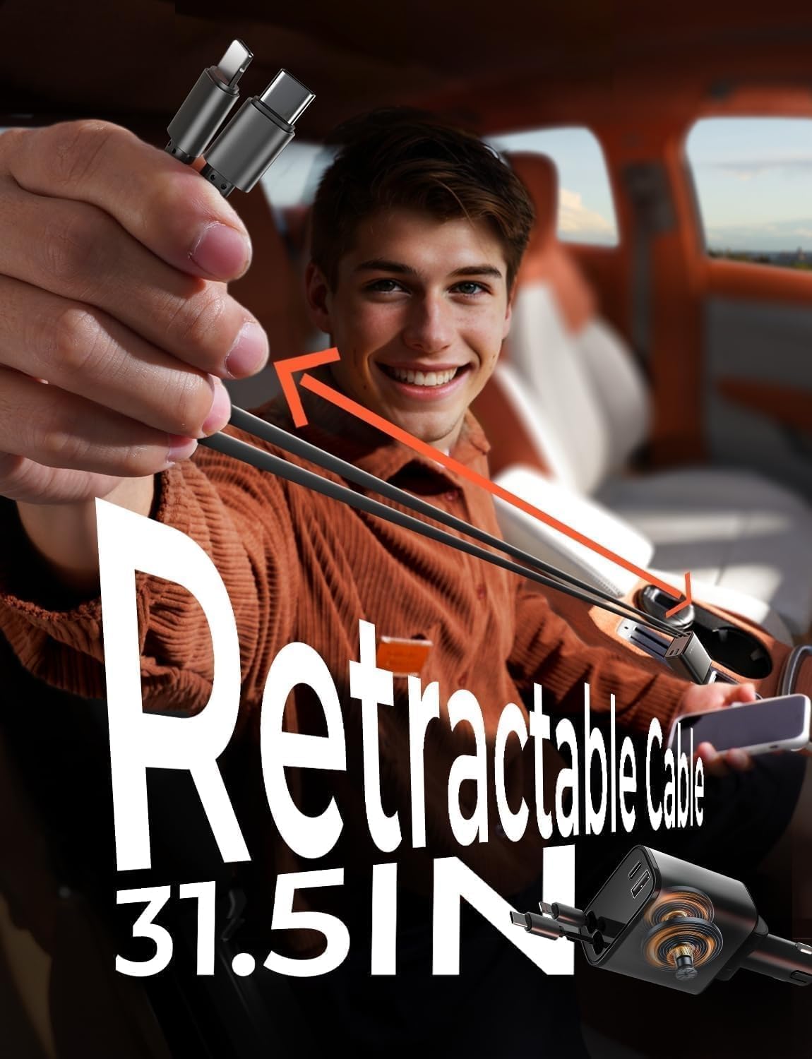 Retractable Car Charger, 4 in 1 Fast Car Charging