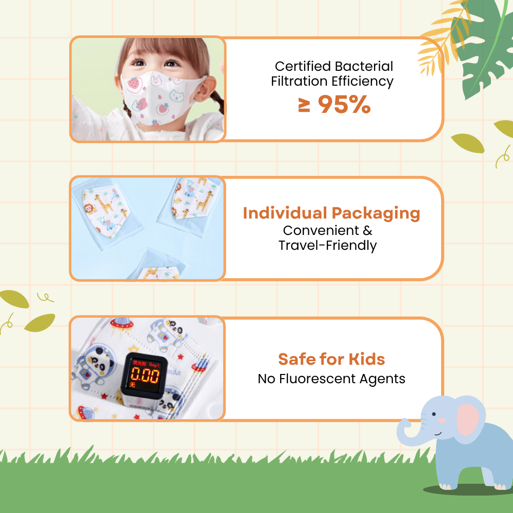 3 Ply Protective Disposable Face Mask for Newborn and Toddler | BFE 95% and above