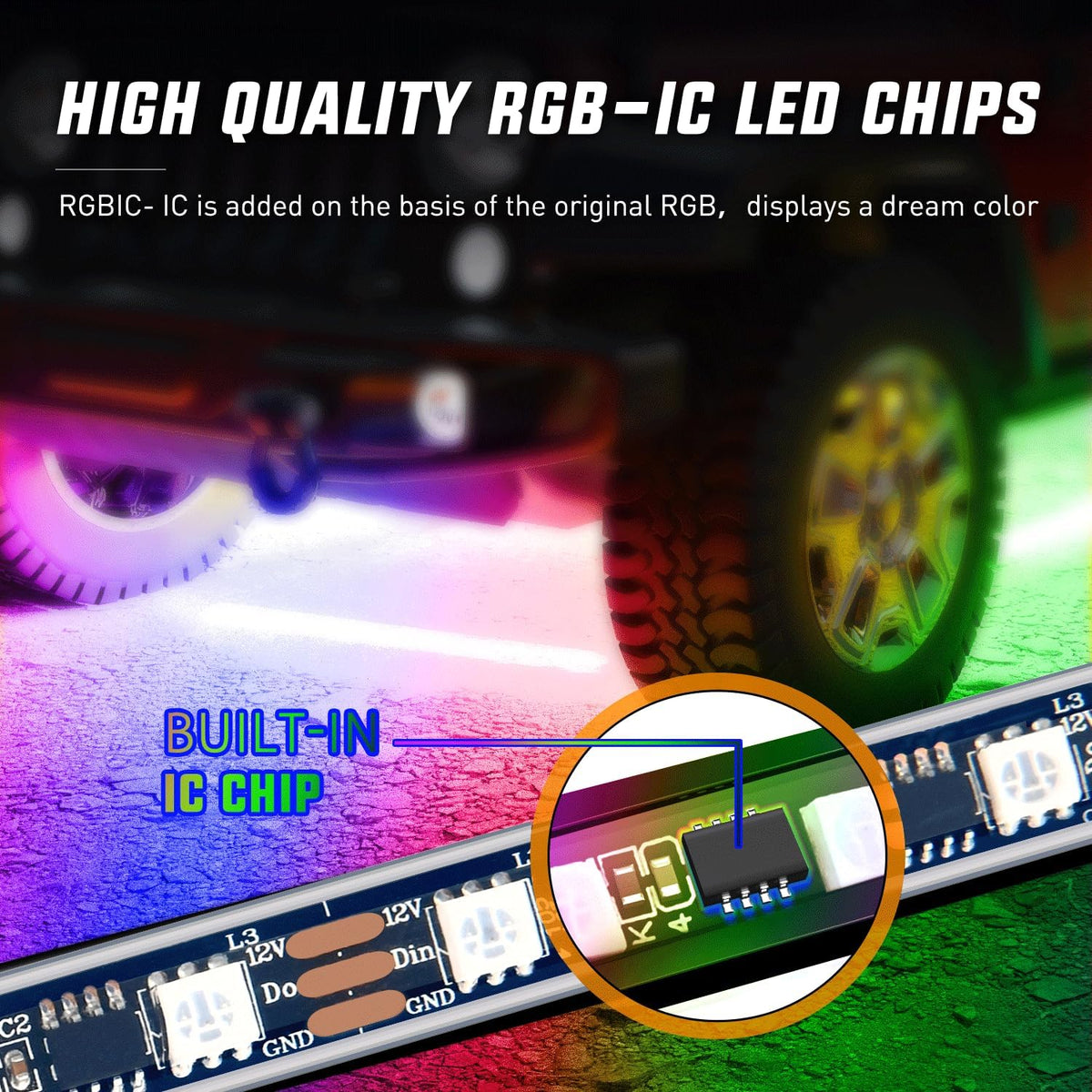 Car Underglow Neon Accent Strip Lights 300 LEDs Multi Color RGB-IC