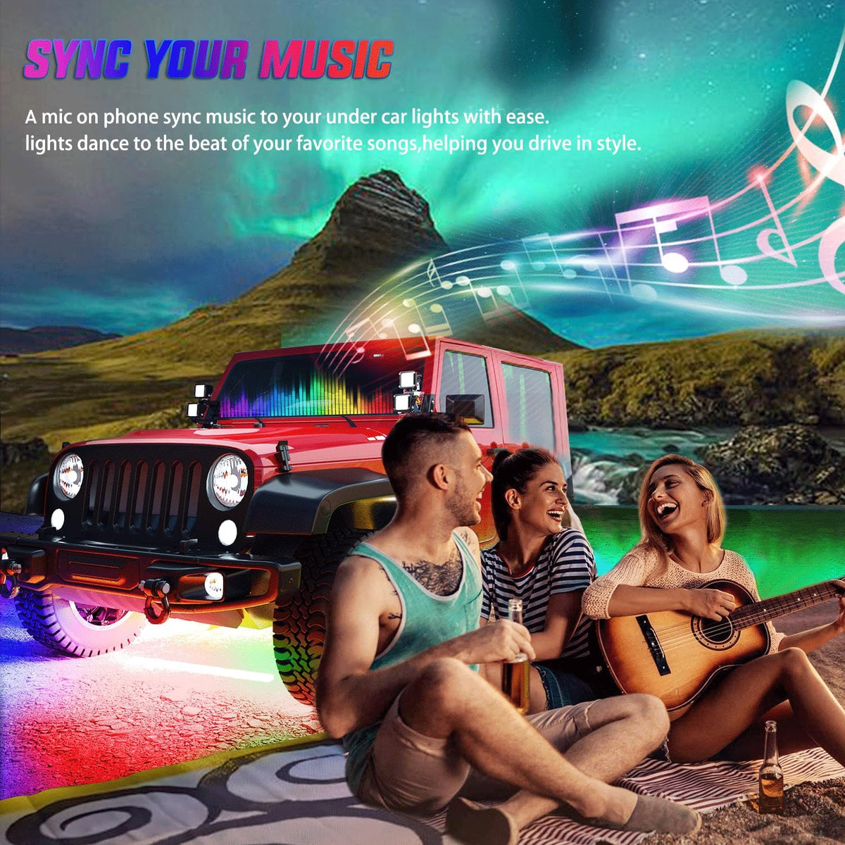 Car Underglow Neon Accent Strip Lights 300 LEDs Multi Color RGB-IC