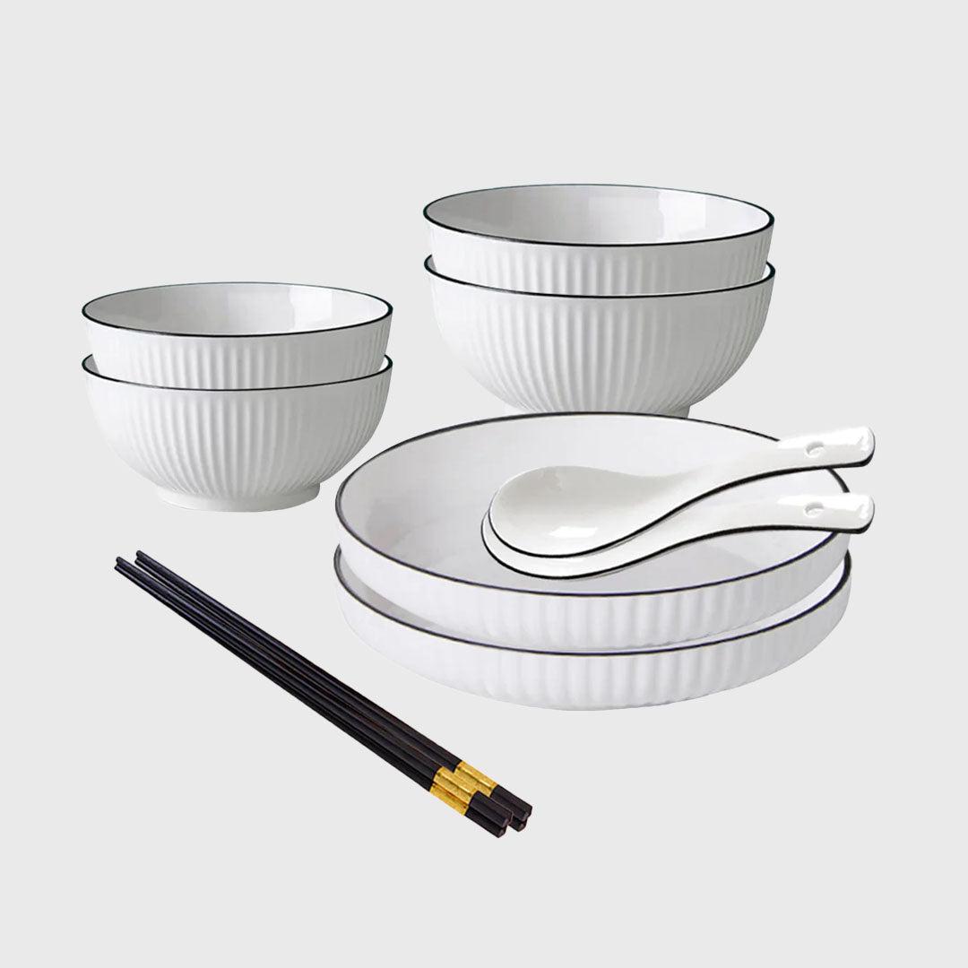 White Japanese Style Ceramic Dinnerware Set of 6