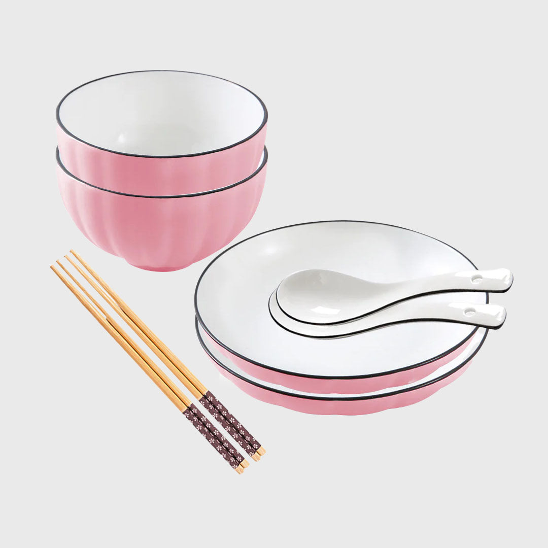 Pink Ceramic Dinnerware Set of 4