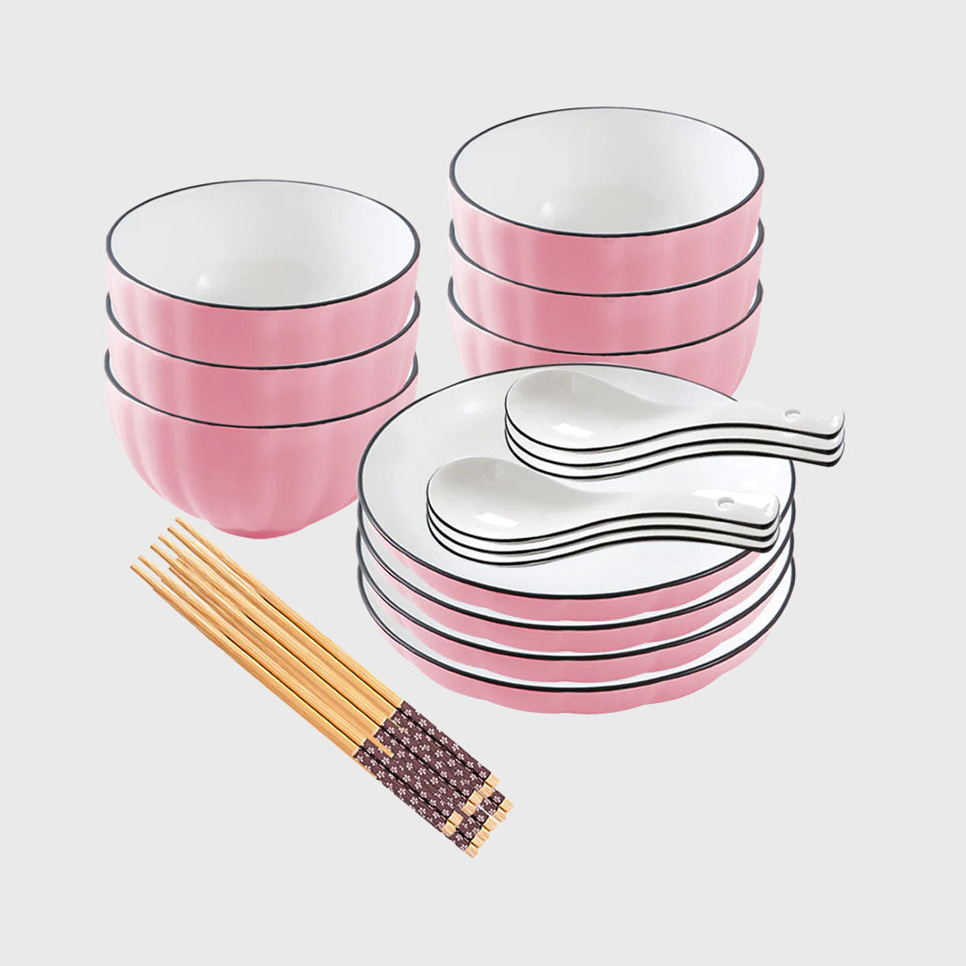 Pink Ceramic Dinnerware Set of 10