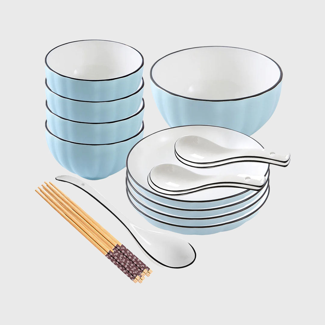Blue Ceramic Dinnerware Set of 9