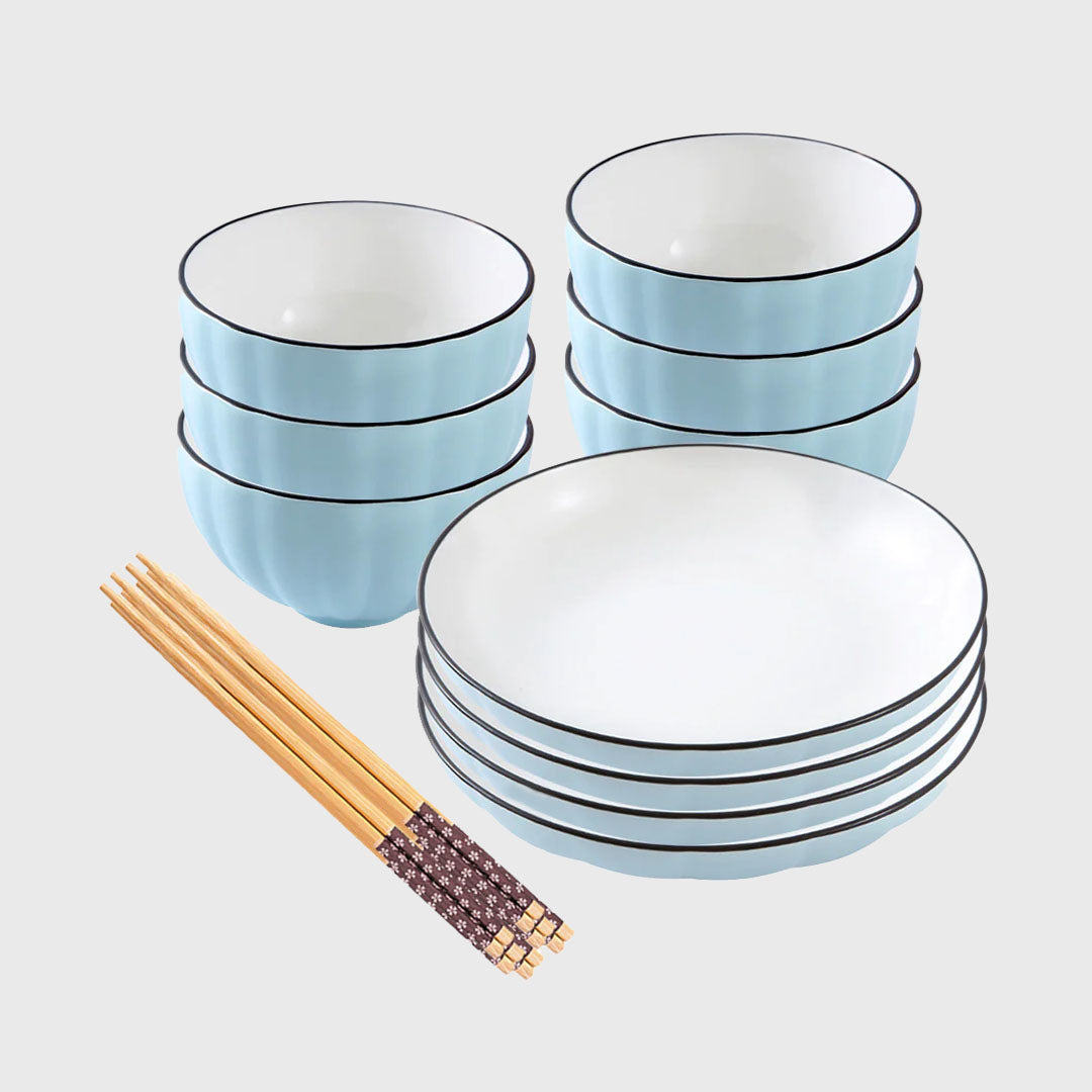 Blue Ceramic Dinnerware Set of 10