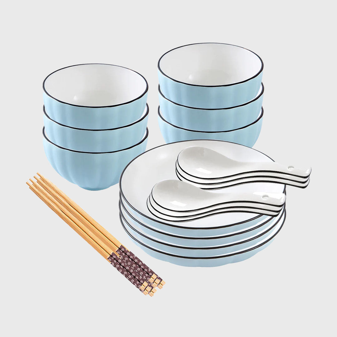 Blue Ceramic Dinnerware Set of 10