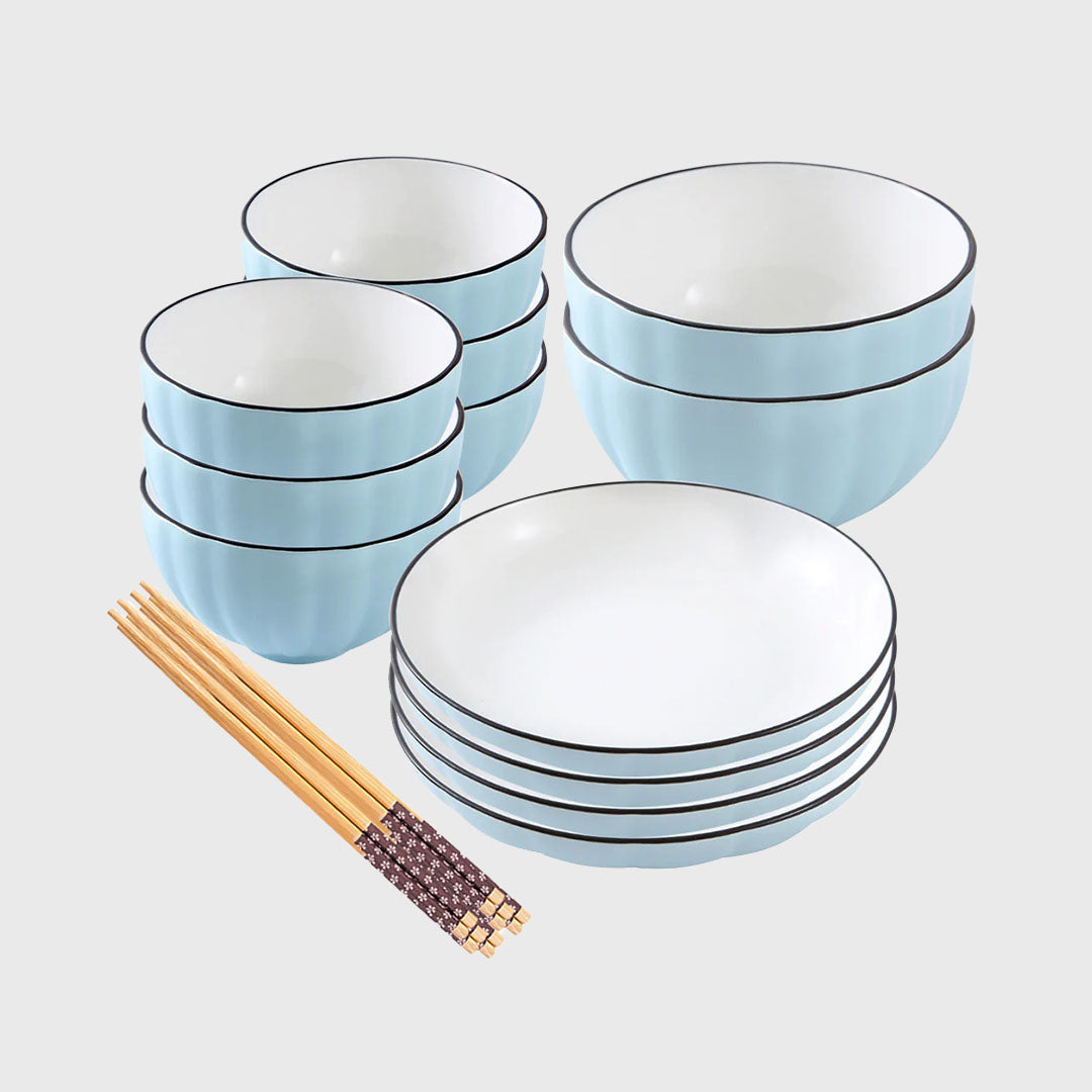 Blue Ceramic Dinnerware Set of 12