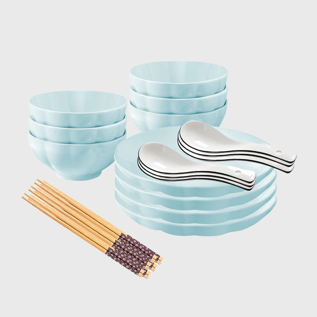 Light Blue Ceramic Dinnerware Set of 10