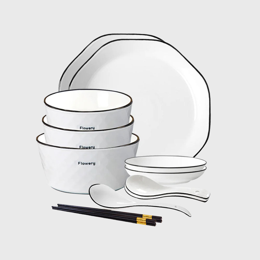 Diamond Pattern Ceramic Dinnerware Set of 8