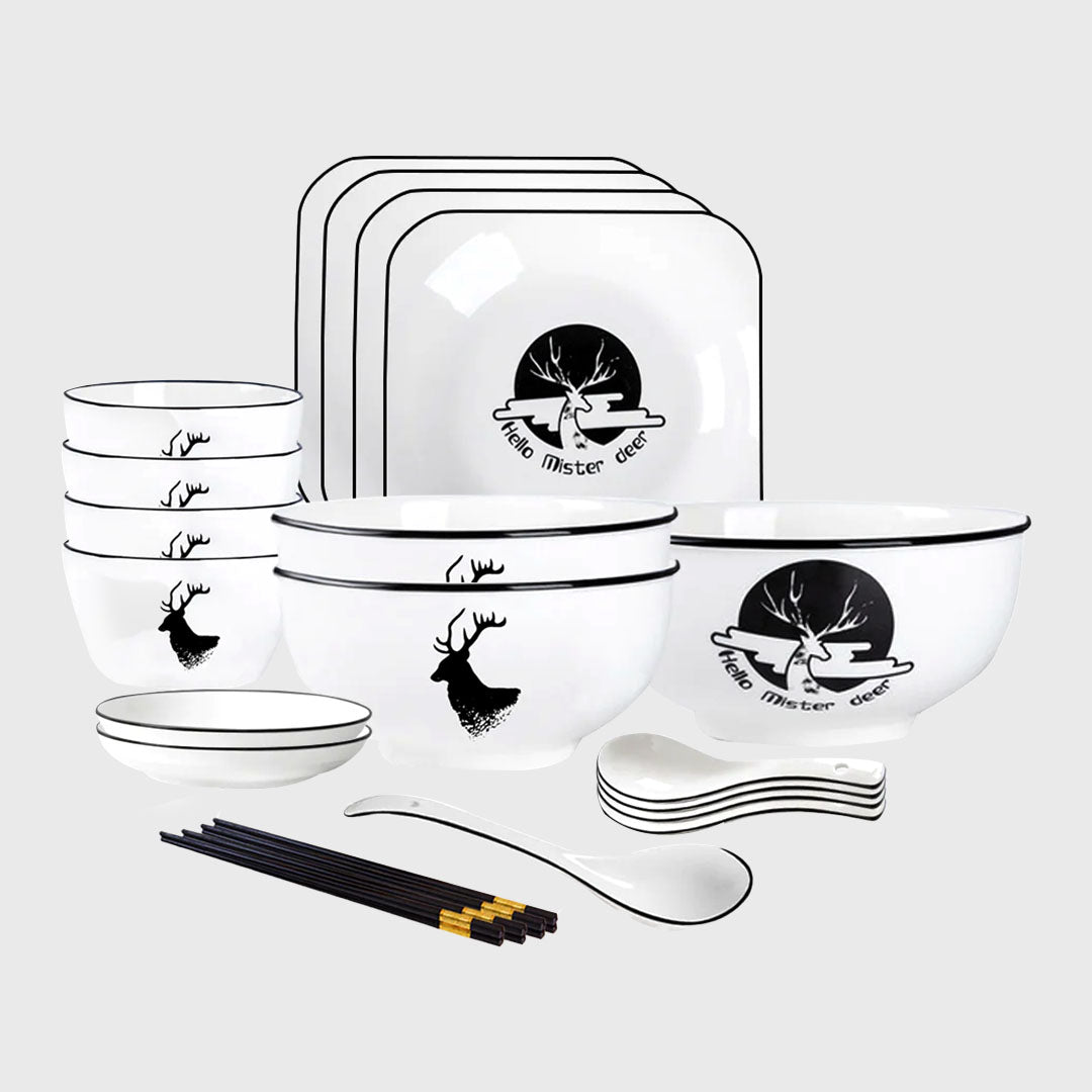 White Antler Printed Ceramic Dinnerware Set of 13