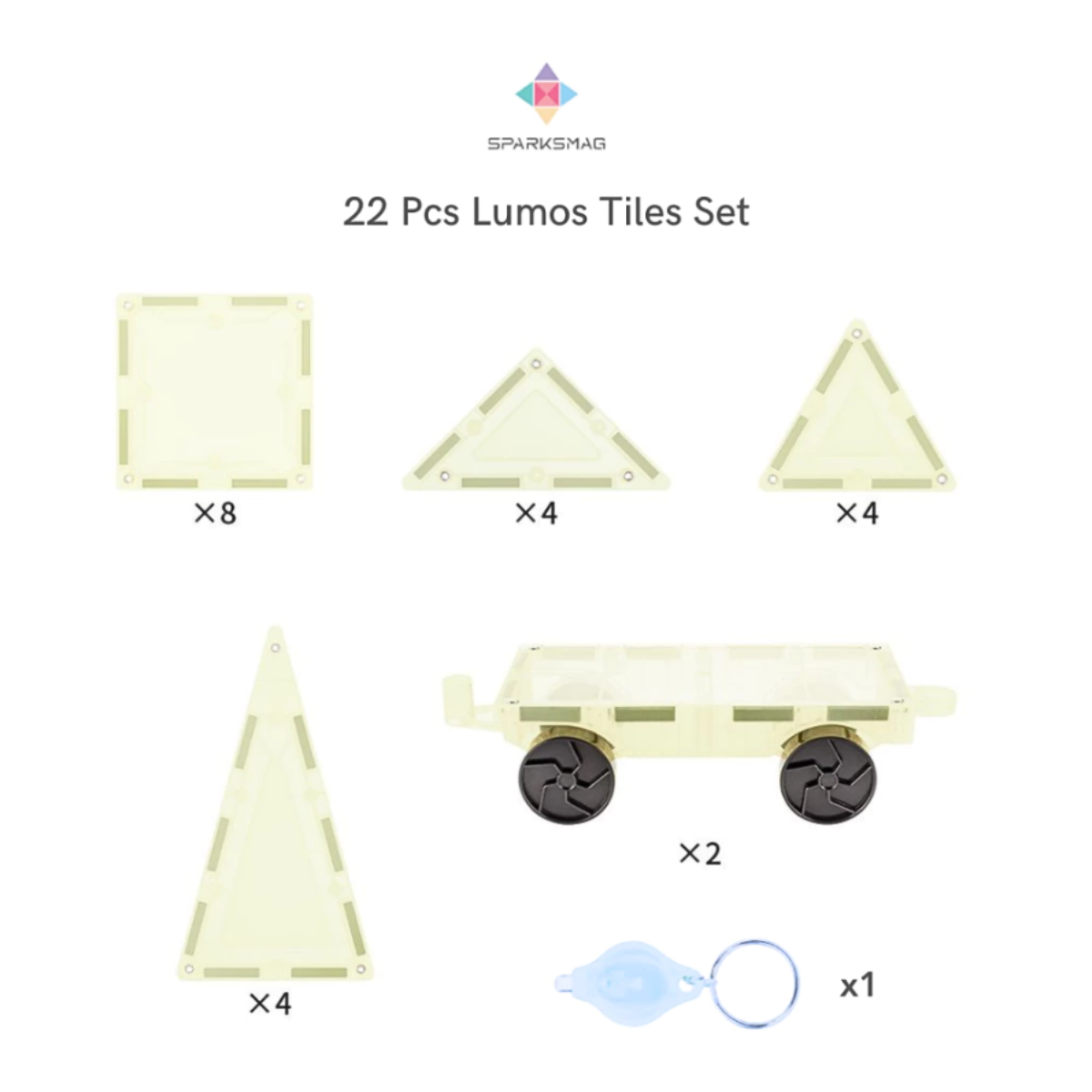 22 Pcs Lumos Magnetic Tiles | Glow tiles with light for Stem Play | Educational