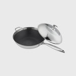 18/10 Stainless Steel 32cm Frying Pan Non Stick Interior with Helper Handle and Lid